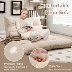 Costway Convertible Lazy Sofa Bed With 42-Level Adjustable Backrest&2 Lumbar Pillows Gray/Beige -Costway GUEST 99317c21 722b 4efd 98e8 878f2b1733e7