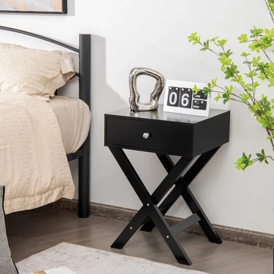 Costway Side Nightstand With Drawer X Shaped Structure Accent Sofa End Table WhiteBlack 3 Costway Side Nightstand With Drawer X Shaped Structure Accent Sofa End Table WhiteBlack