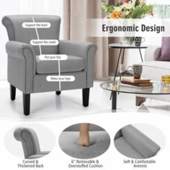 Costway Set Of 2 Upholstered Fabric Accent Chairs W/ Rubber Wood Legs Dark GrayLight Gray -Costway GUEST 99719517 a22f 4c60 91a2 b71845bcdfd3 1