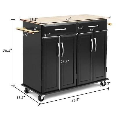 Costway Rolling Kitchen Trolley Island Cart Wood Top Storage Cabinet Utility W/ Drawers 3 Costway Rolling Kitchen Trolley Island Cart Wood Top Storage Cabinet Utility W/ Drawers