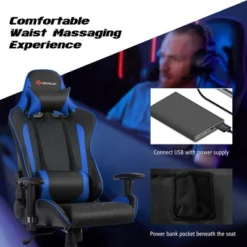 Costway Massage Gaming Chair Reclining Racing Chair W/Lumbar Support And Headrest White/Blue/Pink/Red -Costway GUEST 9a07c38e 705f 4c70 b7d8 c480e02191bf