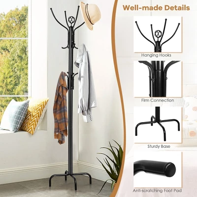 Costway Metal Coat Rack Hat Stand Tree Hanger Hall Umbrella Holder Hooks Black 10 Costway Metal Coat Rack Hat Stand Tree Hanger Hall Umbrella Holder Hooks Black - Image 8