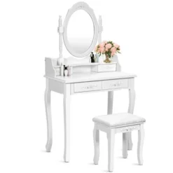 Costway Vanity Wood Makeup Dressing Table Stool 4 Drawers Black/White 16 Costway Vanity Wood Makeup Dressing Table Stool 4 Drawers Black/White -Costway GUEST 9a2d1a22 7638 46cb a710 b12634b2cc2b