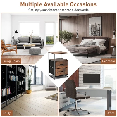 Costway 2-Drawer Dresser W/ Shelves Fabric Dresser Sturdy Steel Frame Wooden Top Rustic 8 Costway 2-Drawer Dresser W/ Shelves Fabric Dresser Sturdy Steel Frame Wooden Top Rustic - Image 6