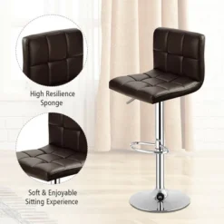 Costway Set Of 2 Bar Stools Adjustable PU Leather Swivel Kitchen Counter Bar Chair Brown -Costway GUEST 9a4b8b16 92d7 4b6b b40b e46faa2ec959