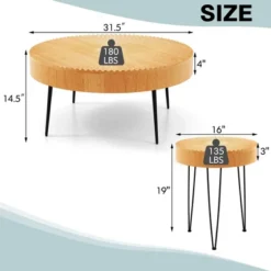Costway Farmhouse Round Coffee Table Set Of 2 End Table Natural Finish For Living Room -Costway GUEST 9a633209 a257 400e 8043 e320c1ebb140