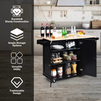 Costway Drop-Leaf Kitchen Island Trolley Cart Wood Storage Cabinet W/ Spice Rack Black 6 Costway Drop-Leaf Kitchen Island Trolley Cart Wood Storage Cabinet W/ Spice Rack Black - Image 4