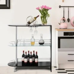 Costway Wine Rack Unit W/Tempered Glass Shelf & Glass Holders Glossy Black -Costway GUEST 9aec0ab5 449c 4958 b1dd 2e662e6dae4a