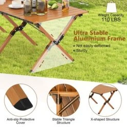Costway Folding Aluminum Camping Table With Carry Bag Roll-Up Picnic Table With Wood Grain -Costway GUEST 9aef903b 30af 4683 8258 4b7eba288946