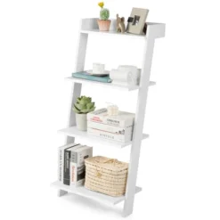 Costway 4-Tier Ladder Shelf Leaning Bookshelf WithAnti-falling Baffle Wood Bookcase Black/White -Costway GUEST 9b06ac63 4909 48c5 82a5 89372887ea3a