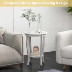 Costway 2 PCS 2-Tier End Table 18'' Round Compact Sofa Side Nightstand With Storage Shelf Espresso/White -Costway GUEST 9b386686 f400 4419 8063 2630f05c07d2