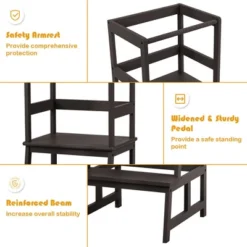 Costway Kids Kitchen Step Stool Wooden Toddler Stand Helper W/ Safety Rail GrayBrown -Costway GUEST 9b4b2115 f5b2 4d8d 89b2 e5b2bc6073f4