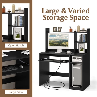 Costway Computer Desk Study Bookcase Workstation With Charging Station Hutch & CPU Stand 8 Costway Computer Desk Study Bookcase Workstation With Charging Station Hutch & CPU Stand - Image 6