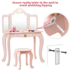 Costway Kids Makeup Dressing Table Chair Set Princess Vanity & Tri-folding Mirror 19 Costway Kids Makeup Dressing Table Chair Set Princess Vanity & Tri-folding Mirror -Costway GUEST 9b8b55e6 ebdd 4b30 8dee 9d2e833973cc