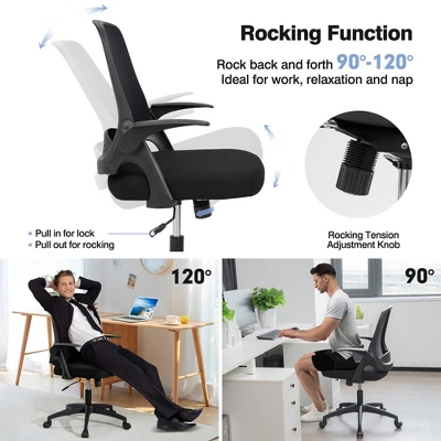 Costway Mesh Office Chair Adjustable Rolling Computer Desk Chair W/Flip-up Armrest WhiteBlack 9 Costway Mesh Office Chair Adjustable Rolling Computer Desk Chair W/Flip-up Armrest WhiteBlack - Image 7