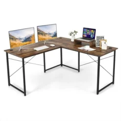 Costway L-Shaped Reversible Computer Desk 2-Person Long Table W/Monitor Stand -Costway GUEST 9c16e21d 85ea 495e 811f 8e38ff3bebec