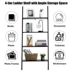 Costway Industrial Ladder Shelf 4-Tier Leaning Wall Bookcase Plant Stand Rustic Black/Brown -Costway GUEST 9c1df9a0 74a8 41fa 8110 0e451fe20faf