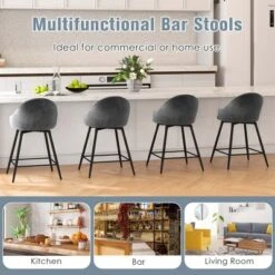 Costway Set Of 2 Velvet Bar Stools Swivel Counter Height Dining Chair With Metal Legs Gray -Costway GUEST 9c4ff12a 0982 42ab a731 b77f9350ce52
