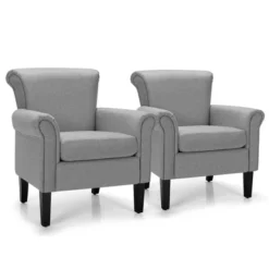 Costway Set Of 2 Upholstered Fabric Accent Chairs W/ Rubber Wood Legs Dark GrayLight Gray -Costway GUEST 9c5eb610 fcf9 4632 b099 9f35fdb6ec6b