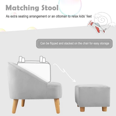 Costway Kids Sofa Chair W/ Ottoman Toddler Single Sofa Velvet Upholstered Couch GreyPink 9 Costway Kids Sofa Chair W/ Ottoman Toddler Single Sofa Velvet Upholstered Couch GreyPink - Image 7