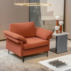 Costway Modern Fabric Accent Armchair Upholstered Single Sofa W/ Metal Legs Rust RedGreen