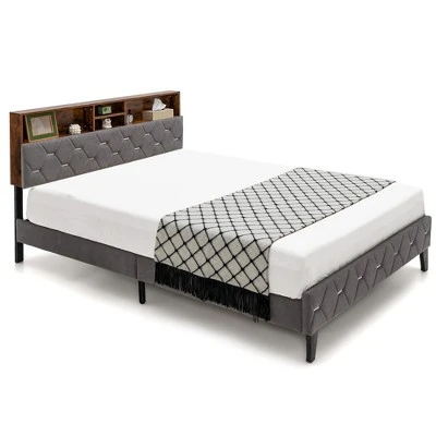 Costway Bed Frame Upholstered Platform Mattress Foundation With Storage Headboard 11 Costway Bed Frame Upholstered Platform Mattress Foundation With Storage Headboard - Image 9