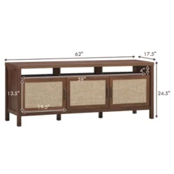 Costway TV Stand Entertainment Media Center For TV's Up To 65'' W/ Rattan Doors