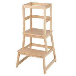 Costway Kids Kitchen Step Stool Kids Standing Tower With Safety Rails WhiteNature -Costway GUEST 9ce8852b 7fbb 455b be05 92053fd1dd42