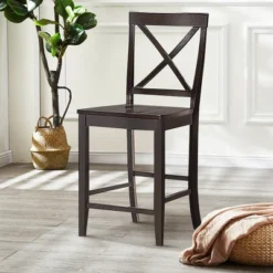 Costway Set Of 2 24'' Counter Height Barstools Kitchen Dining Chairs Rubber Wood Frame -Costway GUEST 9cfc58e4 d388 444b 985c 8944e529d045