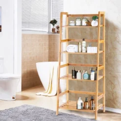Costway Multifunctional 4 Shelf Bamboo Bookcase Ladder Plant Flower Stand Rack Storage -Costway GUEST 9d08403a c0f6 46bc ab1a 49df1d2596e6