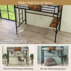 Costway Twin Size Metal Loft Bed With Desk Storage Shelf Ladder Space Saving Industrial -Costway GUEST 9d33ea65 8ce3 4356 937d cd82b0ae9933