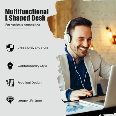 Costway L-Shaped Corner Computer Desk Writing Table Study Workstation W/ Drawers Storage Black 7 Costway L-Shaped Corner Computer Desk Writing Table Study Workstation W/ Drawers Storage Black - Image 5