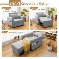 Costway Convertible Sofa Bed 3-in-1 Pull-out Sofa Chair Adjustable Reclining Chair Grey -Costway GUEST 9d89ec64 d418 4f42 9167 144e1763f9c1