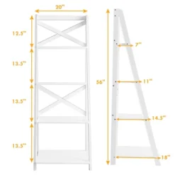 Costway Set Of 2 Ladder Shelf 4-Tier Bookshelf Bookcase Storage Display Plant Leaning