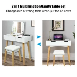 Costway Vanity Makeup Table Cushioned Stool Set W/Flip Top Mirror &1 Drawer Writing Desk -Costway GUEST 9deb7f61 8ea7 4cb6 8c34 660c0f0f611c