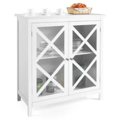 Costway Kitchen Buffet Sideboard Storage Cabinet W/Glass Doors & Adjustable Shelf WhiteBrown -Costway GUEST 9e2a8a72 81d3 46c1 a84f b38bdb32ff9d