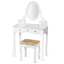 Costway Vanity Table Dressing Table 5 Make Up Table Stool -Costway GUEST 9e370246 5a04 46a8 ba2a 9fa2e4e81865