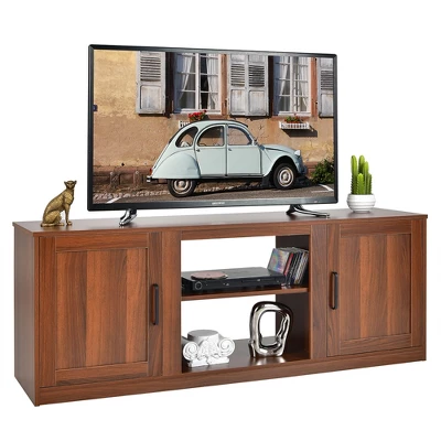 Costway 58'' TV Stand Entertainment Console Center W/ 2 Cabinets For 65'' TV NaturalBlackWalnut 10 Costway 58'' TV Stand Entertainment Console Center W/ 2 Cabinets For 65'' TV NaturalBlackWalnut - Image 8