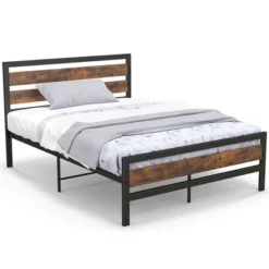 Costway Full/Queen Industrial Metal Platform Bed Frame Rustic Headboard Mattress Foundation -Costway GUEST 9e895dd0 b54a 4526 a930 e7efe8713595