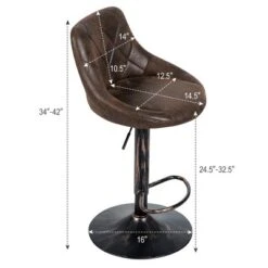 Costway Set Of 2 Adjustable Bar Stools Swivel Bar Chairs Hot-stamping Cloth Retro Brown Low Back