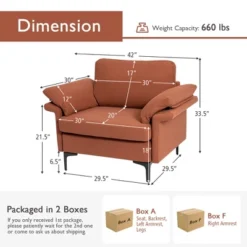 Costway Modern Fabric Accent Armchair Upholstered Single Sofa W/ Metal Legs Rust RedGreen -Costway GUEST 9ea02a33 0594 4622 8827 42e6527960cf