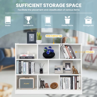 Costway 3-tier Open Bookcase 8-Cube Floor Standing Storage Shelves Display Cabinet White 6 Costway 3-tier Open Bookcase 8-Cube Floor Standing Storage Shelves Display Cabinet White - Image 4