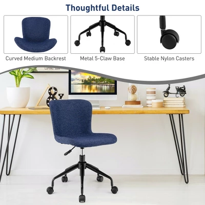 Costway Mid Back Armless Office Chair Adjustable Swivel Linen Task Chair 9 Costway Mid Back Armless Office Chair Adjustable Swivel Linen Task Chair - Image 7