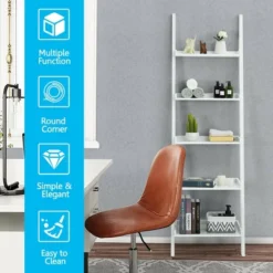 Costway Versatile White 5-Tier Bookshelf Leaning Wall Shelf Ladder Bookcase Storage Display Furni -Costway GUEST 9f689159 b1c8 493f b57b d7e5ac8fa179