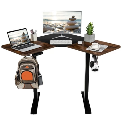 Costway L Shaped Electric Adjustable Standing Desk W/ Controller 2 Hooks BlackRustic 11 Costway L Shaped Electric Adjustable Standing Desk W/ Controller 2 Hooks BlackRustic - Image 9