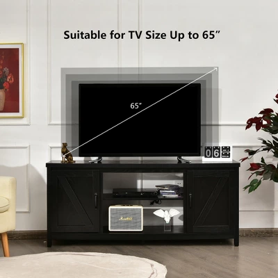 Costway 59'' TV Stand Media Console Center W/ Storage Cabinet For 65'' TV NaturalBlackCoffee 7 Costway 59'' TV Stand Media Console Center W/ Storage Cabinet For 65'' TV NaturalBlackCoffee - Image 5