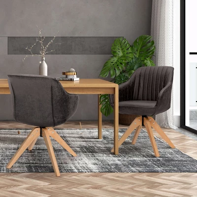 Costway 360degreesSwivel Accent Chair Modern Leathaire Armchair With Beech Wood Legs Brown 4 Costway 360degreesSwivel Accent Chair Modern Leathaire Armchair With Beech Wood Legs Brown - Image 2