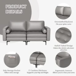 Costway Modern Loveseat 2-Seat Sofa Couch With 2 Bolsters Side Storage Pocket Grey/Red -Costway GUEST 9ff067b2 2e64 49e9 a2b6 cad32f5d2806