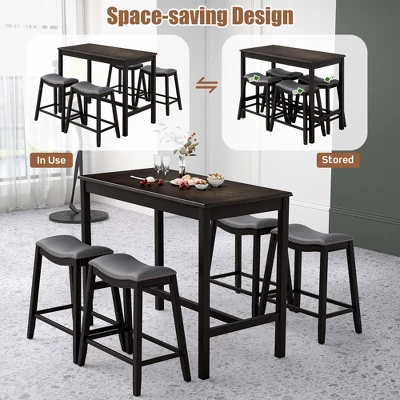 Costway 5PCS Bar Table Set Counter Height Table & Upholstered Saddle Stools Set For 4 10 Costway 5PCS Bar Table Set Counter Height Table & Upholstered Saddle Stools Set For 4 - Image 8