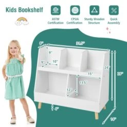 Costway 5-Cube Kids Bookshelf And Toy Organizer Wooden Storage Bookcase With Wood Legs -Costway GUEST a0054240 67e4 4fec 8f14 9e940bdb4283